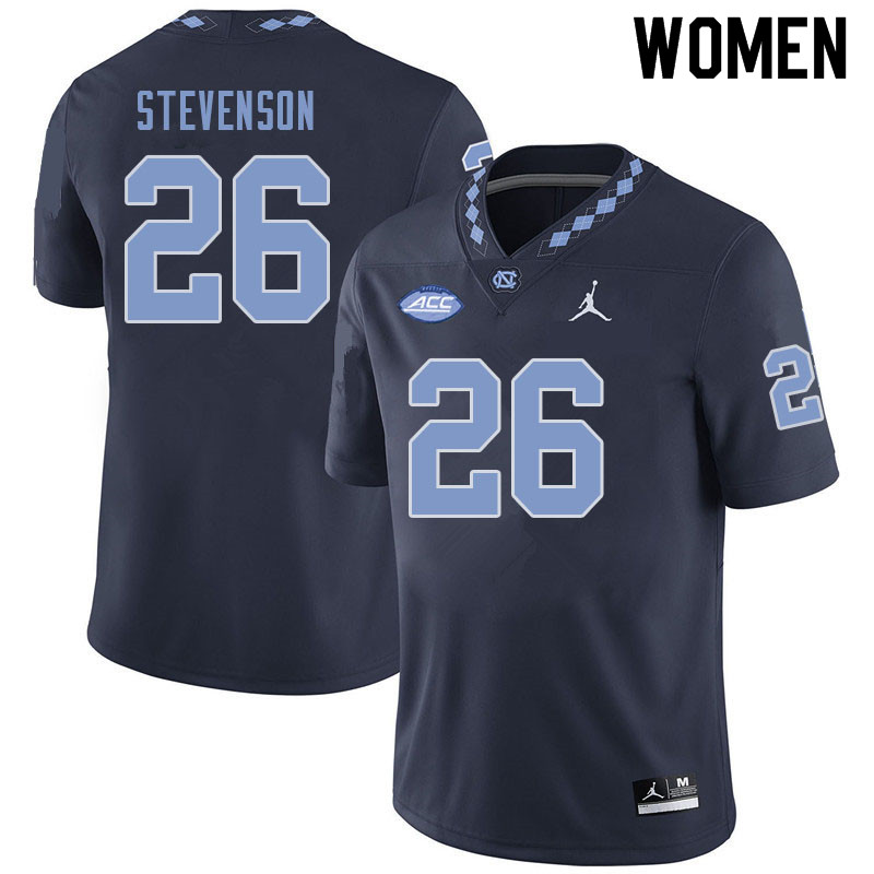 Women #26 Trevion Stevenson North Carolina Tar Heels College Football Jerseys Sale-Navy